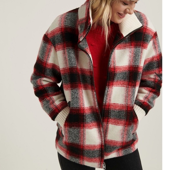 Lucky Brand Jackets & Blazers - Lucky Brand Wool Oversized Buffalo Checker Plaid Zip Jacket Shacket